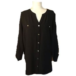 Susan Graver Black Gold Button Down Blouse 18W